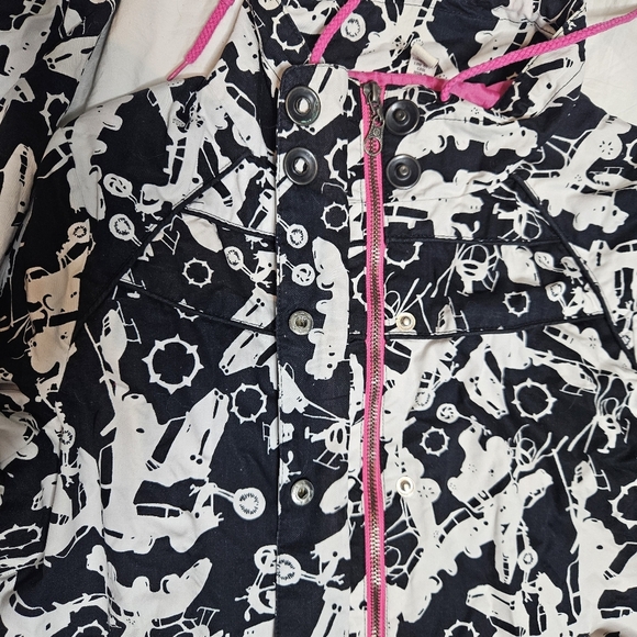Empyre Y2K Punk Streetwear Jacket Black/White Airplane Print Pink Graphic Lining - Picture 6 of 13
